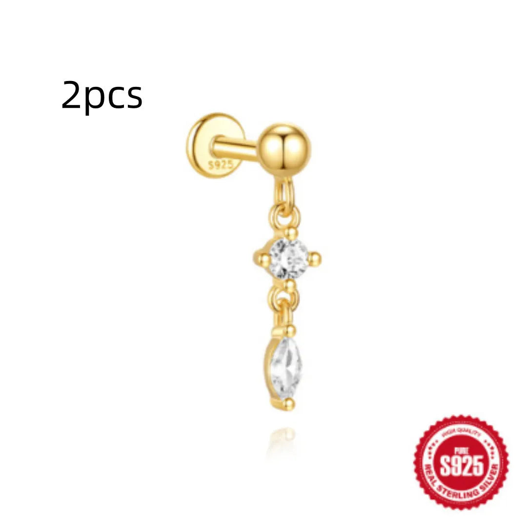 S925 sterling silver water drop earrings with flat spiral puncture detail in gold electroplated finish
