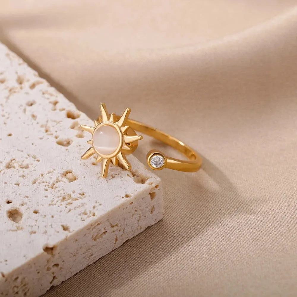 Simple geometric copper decompression ring with adjustable opening in gold or platinum finish