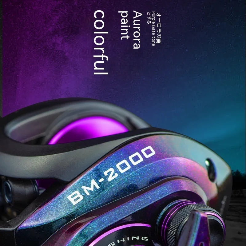 BM2000 fishing reel with magnetic brake system in colourful water drop design