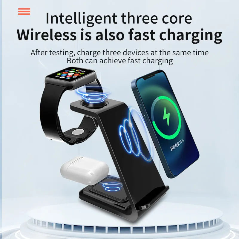 White upright mobile phone charger with wireless charging station and dual coil design