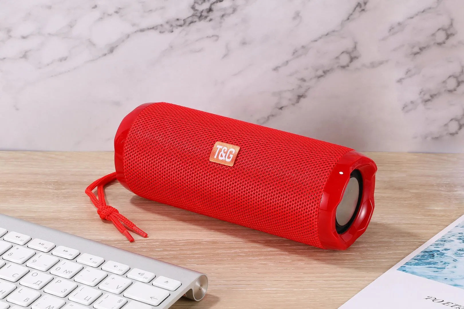 Fabric covered portable Bluetooth speaker with integrated card holder in multiple colour options