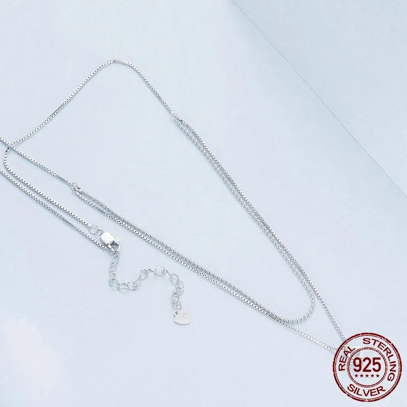 S925 sterling silver double-layer necklace with pearl chain and personality pendant in silver colour