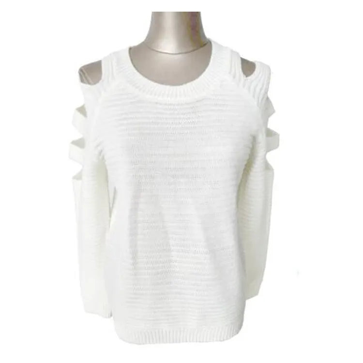 Women's solid colour crochet hollow-out knitted shirt with round neck and long sleeves