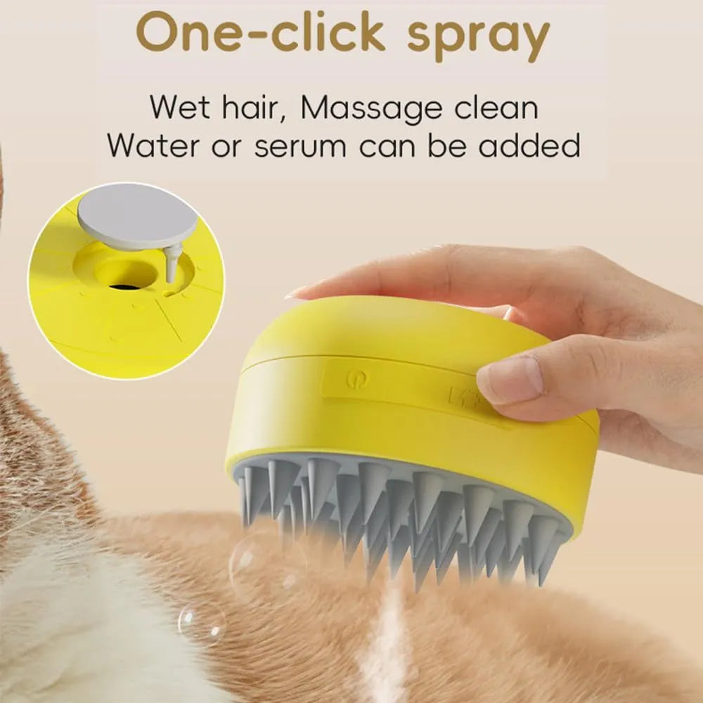 Green rechargeable cat steam brush with silicone bristles and steam function