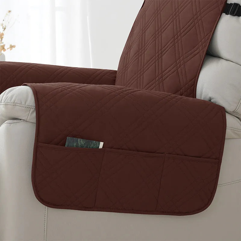Quilted waterproof sofa cover for a Chivas massage chair cushion in a small single size, shown in navy blue.