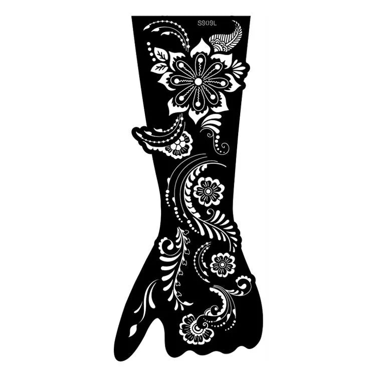 Set of geometric hollow template tattoo stickers showing 3D paper carving detail on sample designs.