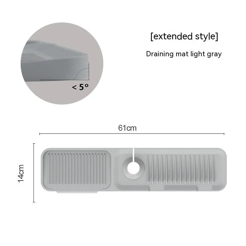 Silicone faucet splash guard pad in beige colour with sloped design and visible drain channels
