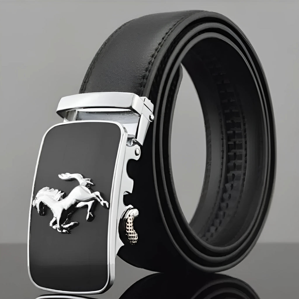 Men's automatic buckle leather belt in first layer cowhide with 3.5cm width and adjustable length