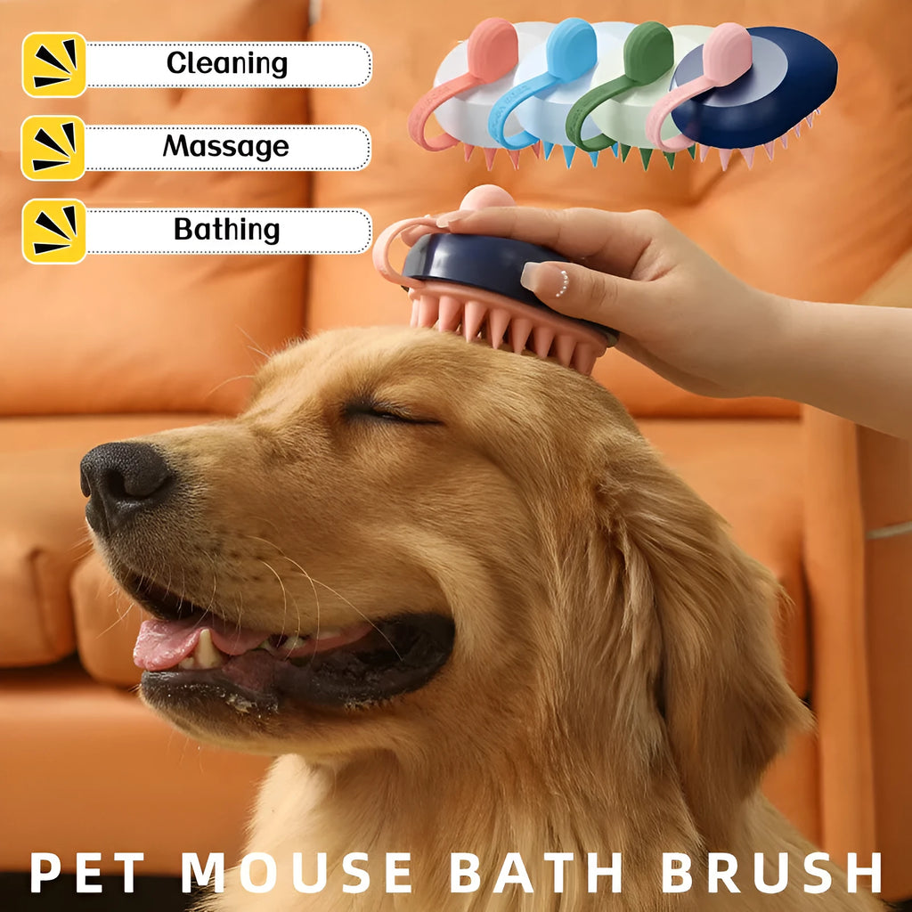 Silicone pet grooming brush for dogs with dual hair removal and bath massage functions in four colour options
