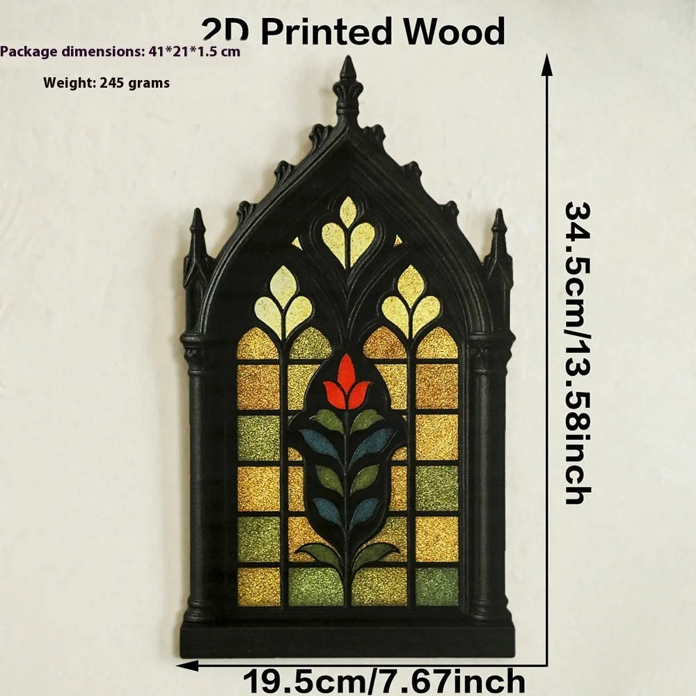 Black wooden Gothic style door frame wall mounted storage rack for pendant display