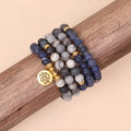 Blue patterned network stone beads on multi-layer alloy bracelet with natural fresh sweet style