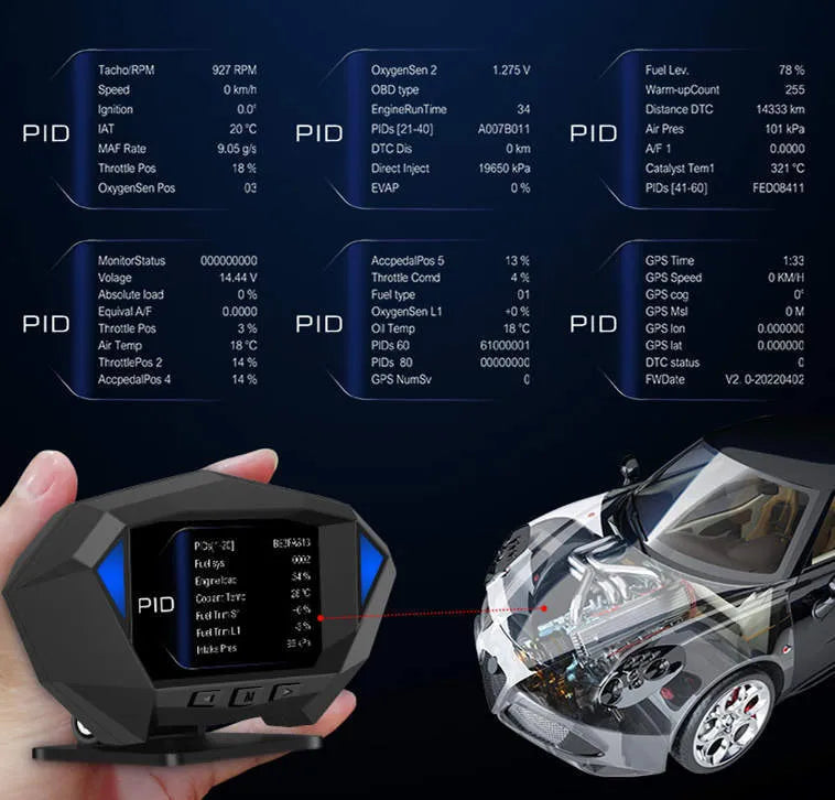 P1black GPS vehicle head-up display HUD unit with LCD screen and OBD cable