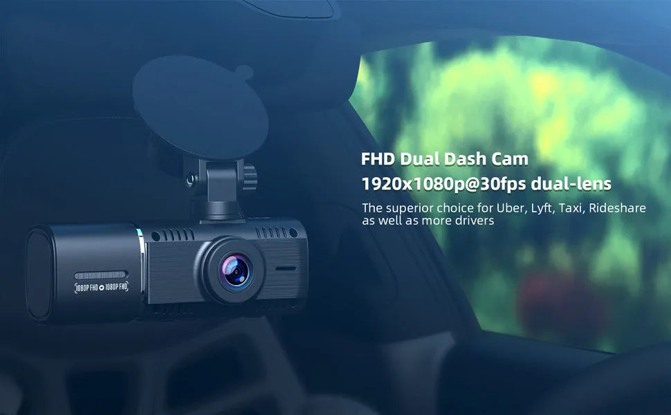 Standard black 1080p car dashcam with 1.5-inch screen for front and rear vehicle recording