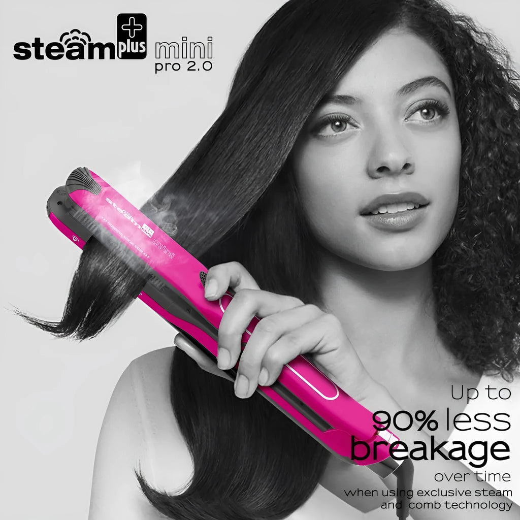 Mini steam splint spray hair straightener in champagne colour with curling and straightening functions