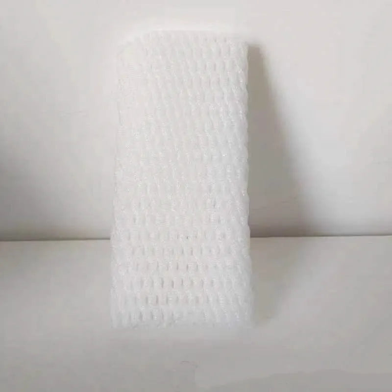 White foam net covers for fruit protection in multiple sizes on various fruits