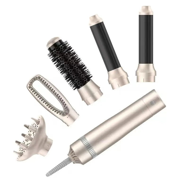 Champagne gold hot air comb hair curler with five-in-one heated attachments for multi-function styling