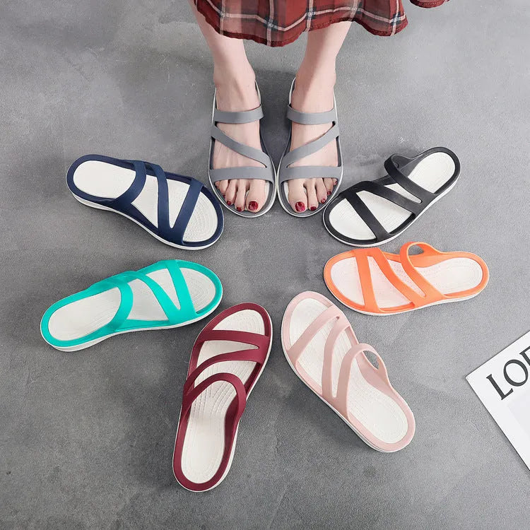 Women's solid colour summer sandals in red, purple, blue, black, grey or pink with breathable PP upper