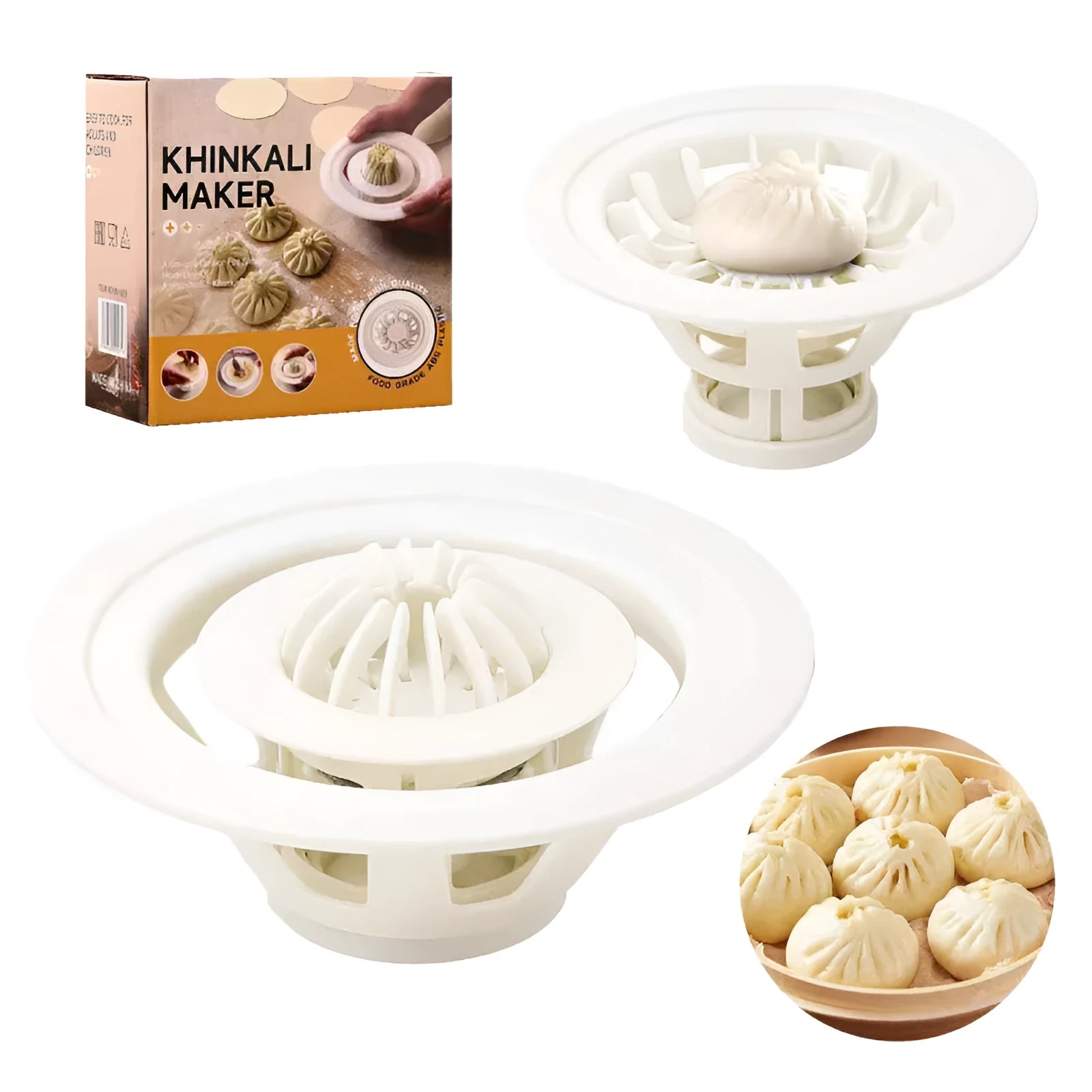 Four black steamed bun moulds for making baozi and dumplings