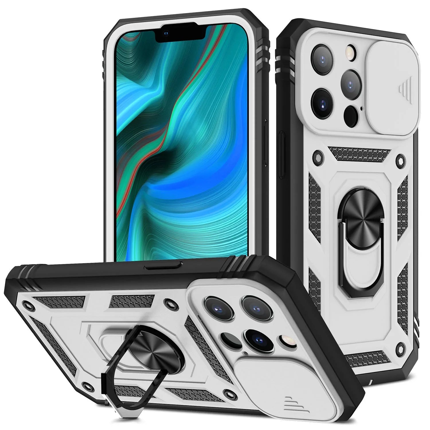 Magnetic sliding window iPhone case in two-tone colour options for iPhone 12 and 13 models