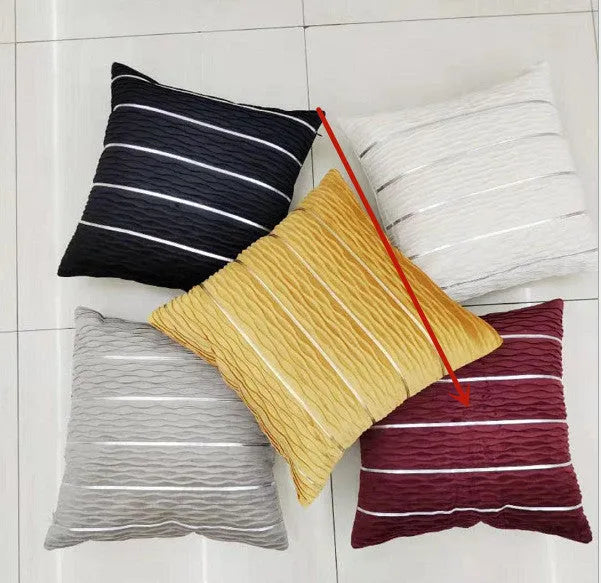 45x45 cm striped velvet cushion cover in wine red colour with plush texture