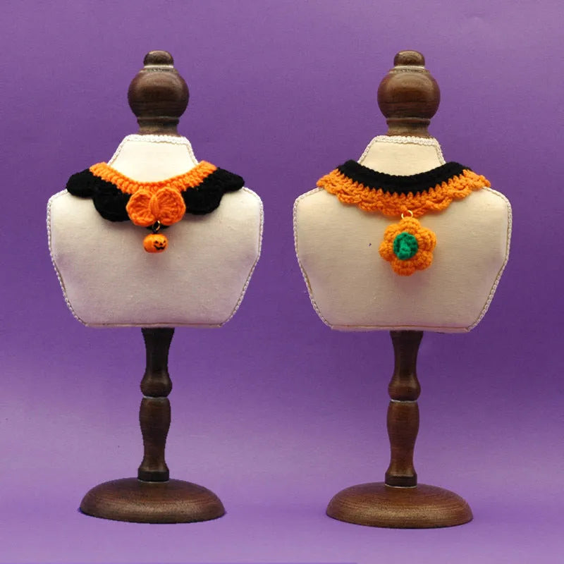 Handmade wool crocheted Halloween pet collar for cats and dogs with adjustable sizing