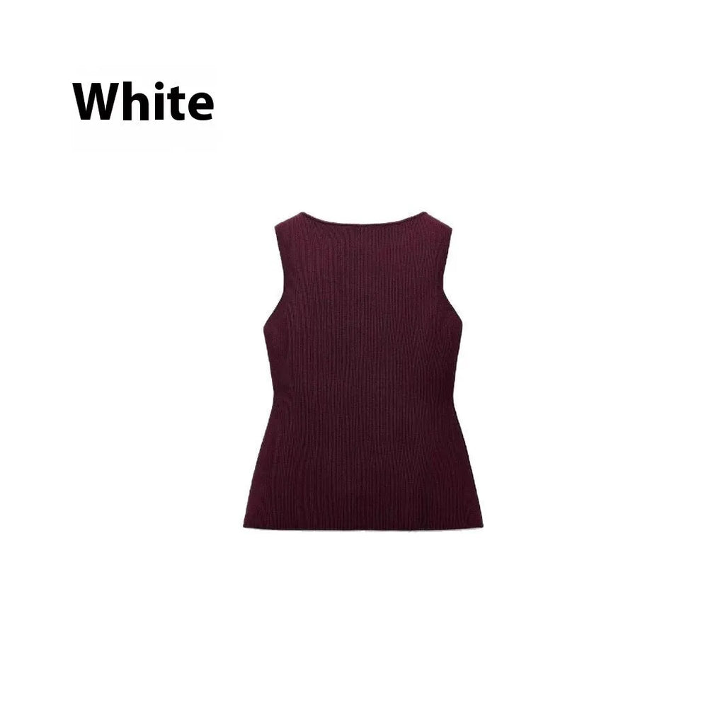 Women's dark red viscose sleeveless sweater vest with gold buttons and 3D patterns
