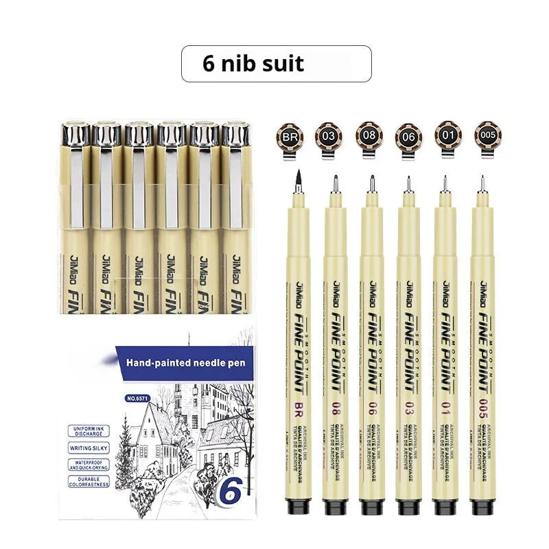 Waterproof needle pen drawing set with syringe-style design and black ink cartridge