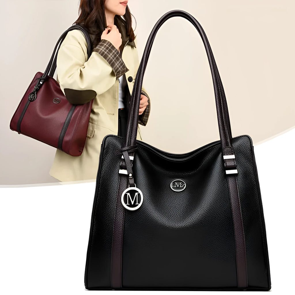 Genuine leather women's large crossbody bag in horizontal square design with double shoulder straps