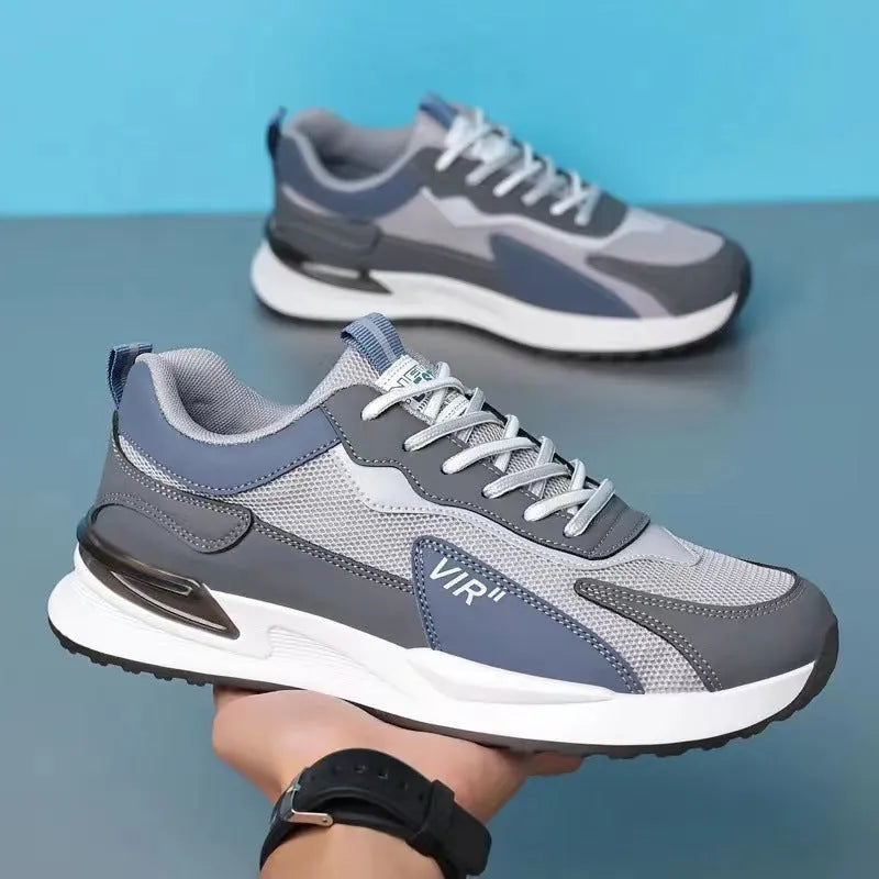 Men's colour block mesh lace-up sneakers in black, grey, and white colour options