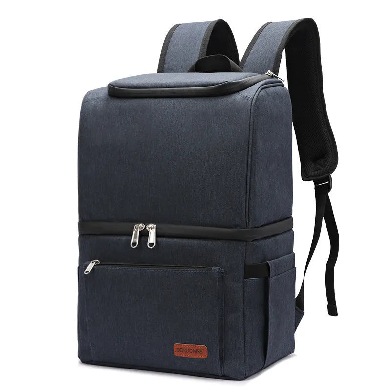 Blue insulated picnic backpack with waterproof Oxford cloth and ice pack compartment