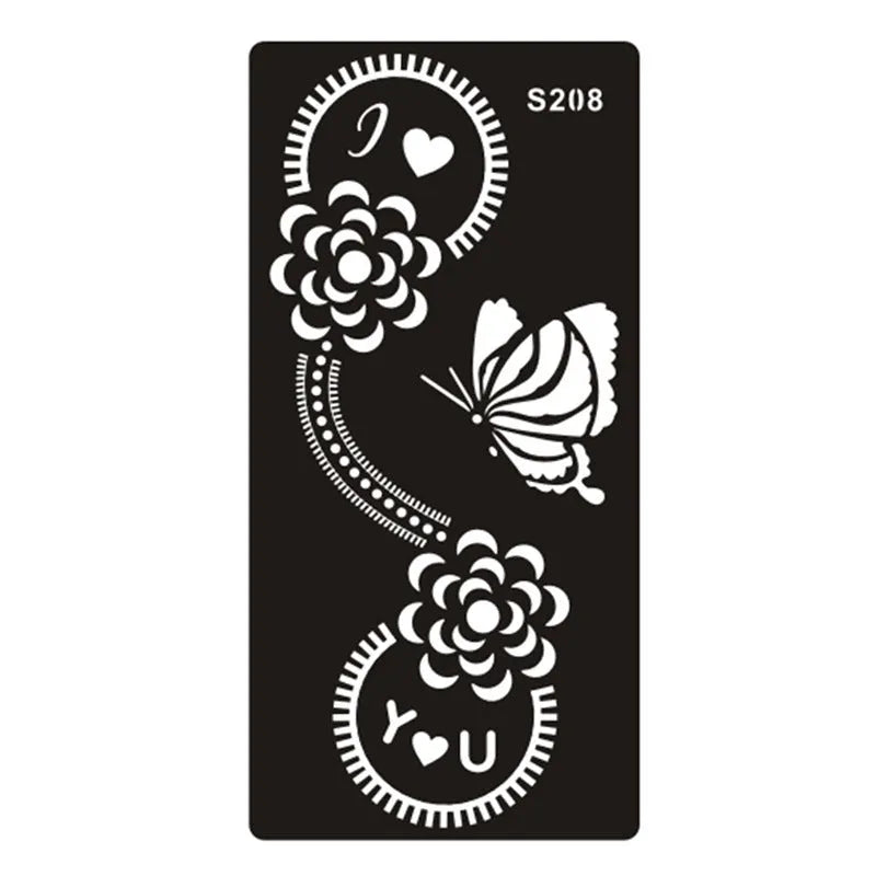 Geometric hollow tattoo template stickers on water transfer paper in multiple colours