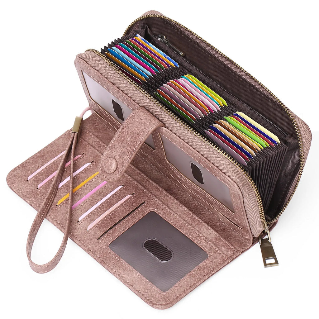 Women's expanding card holder wallet with RFID protection in multiple colour options showing interior compartments