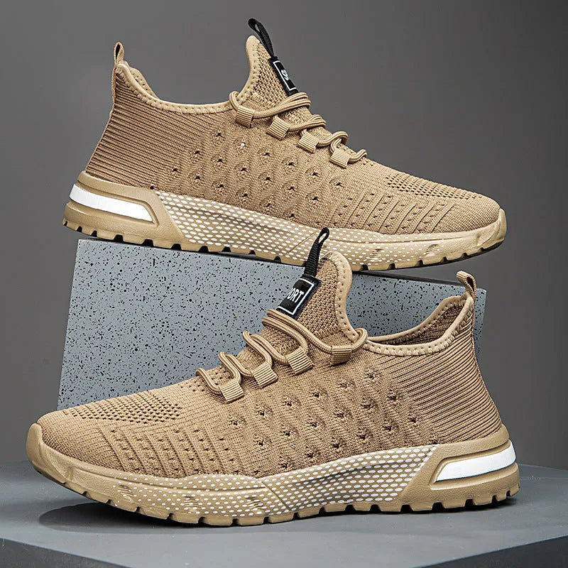 Men's mesh casual shoes in solid colours including army green, khaki, white, black, light grey, and dark grey
