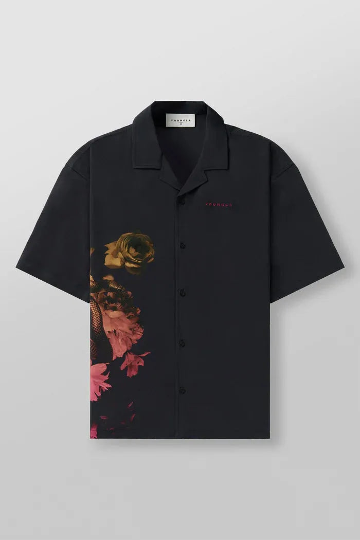 Men's loose fit printed short sleeve top in cardigan style with floral pattern