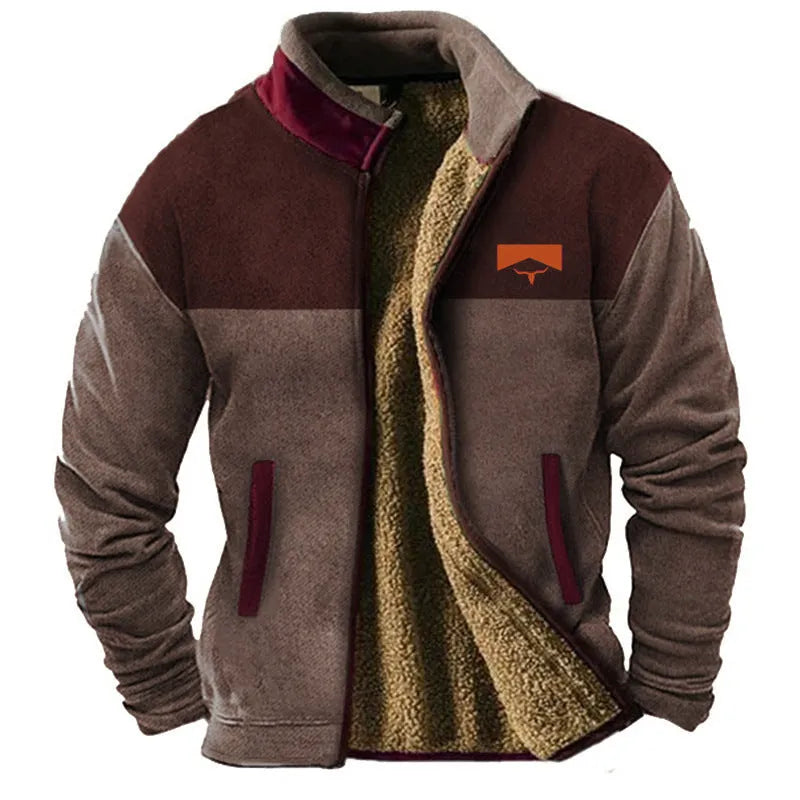 Men's green fleece-lined padded coat with regular 50cm length and polyester fibre construction