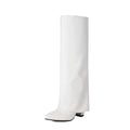 Women's plus size thick high heel boots in black, white or pink for autumn and winter wear