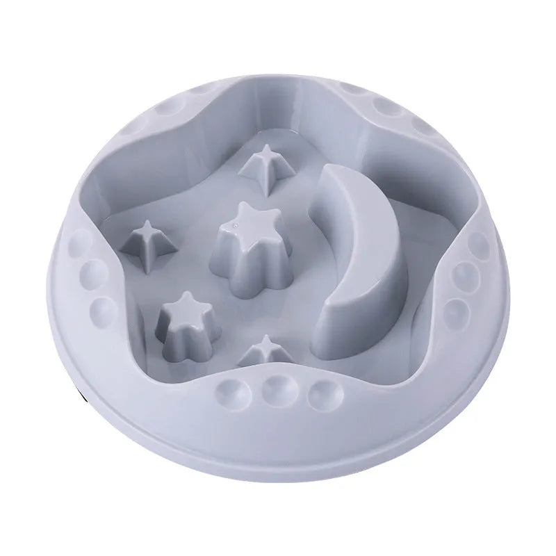 Blue Moon Star Wings slow feeder dog bowl showing raised centre with cut-outs and wide outer food channel.