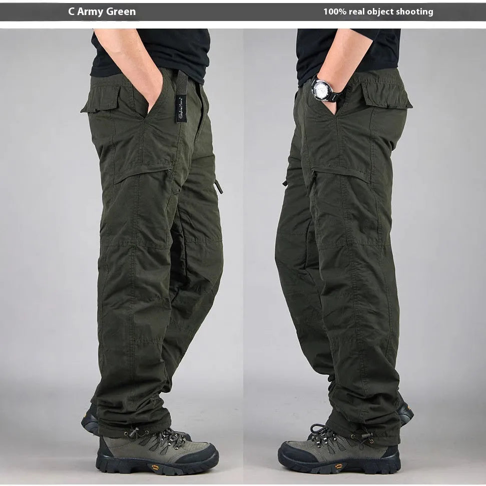 Men's stone wash cotton overalls with wool lining in loose straight leg fit