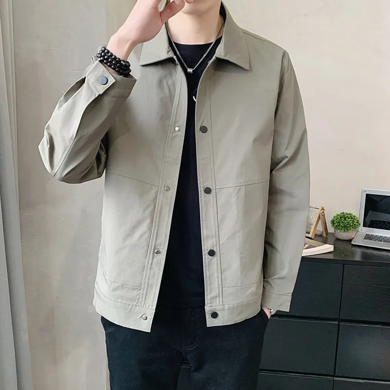Men's single-layer Korean style jacket in polyester for spring and autumn wear.