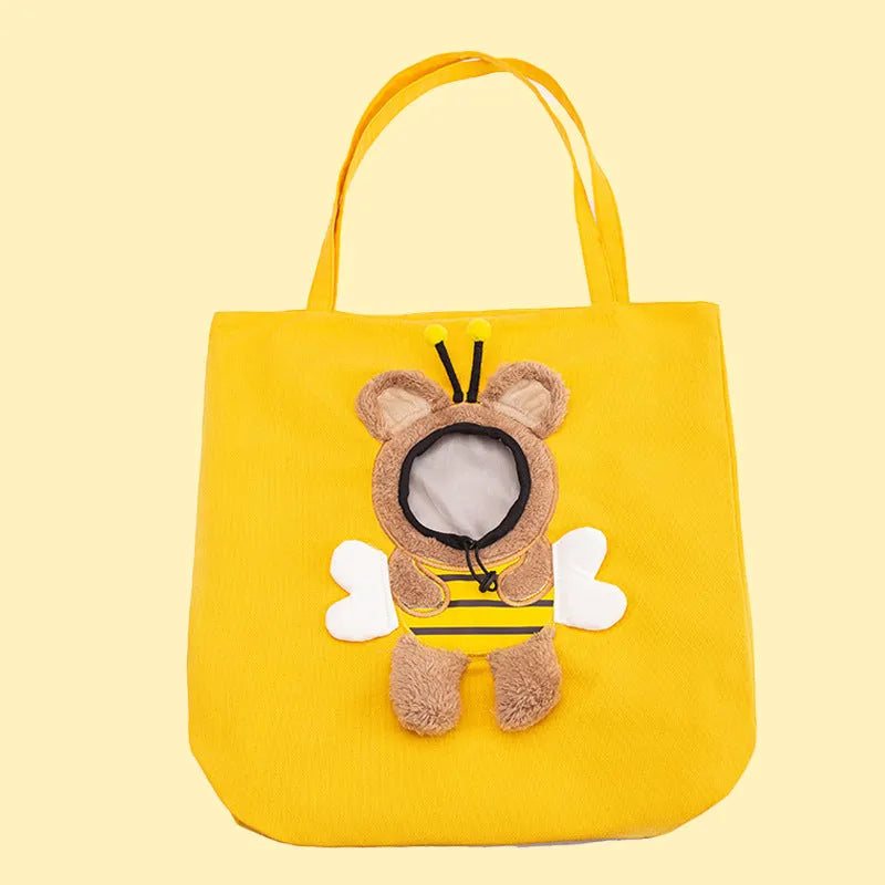 Little Bee Design canvas pet carrier shoulder bag with safety zippers and animal patterns