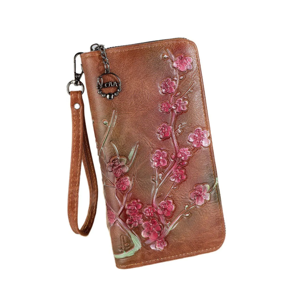 Embossed floral Chinese style handbag with zip closure in European retro design