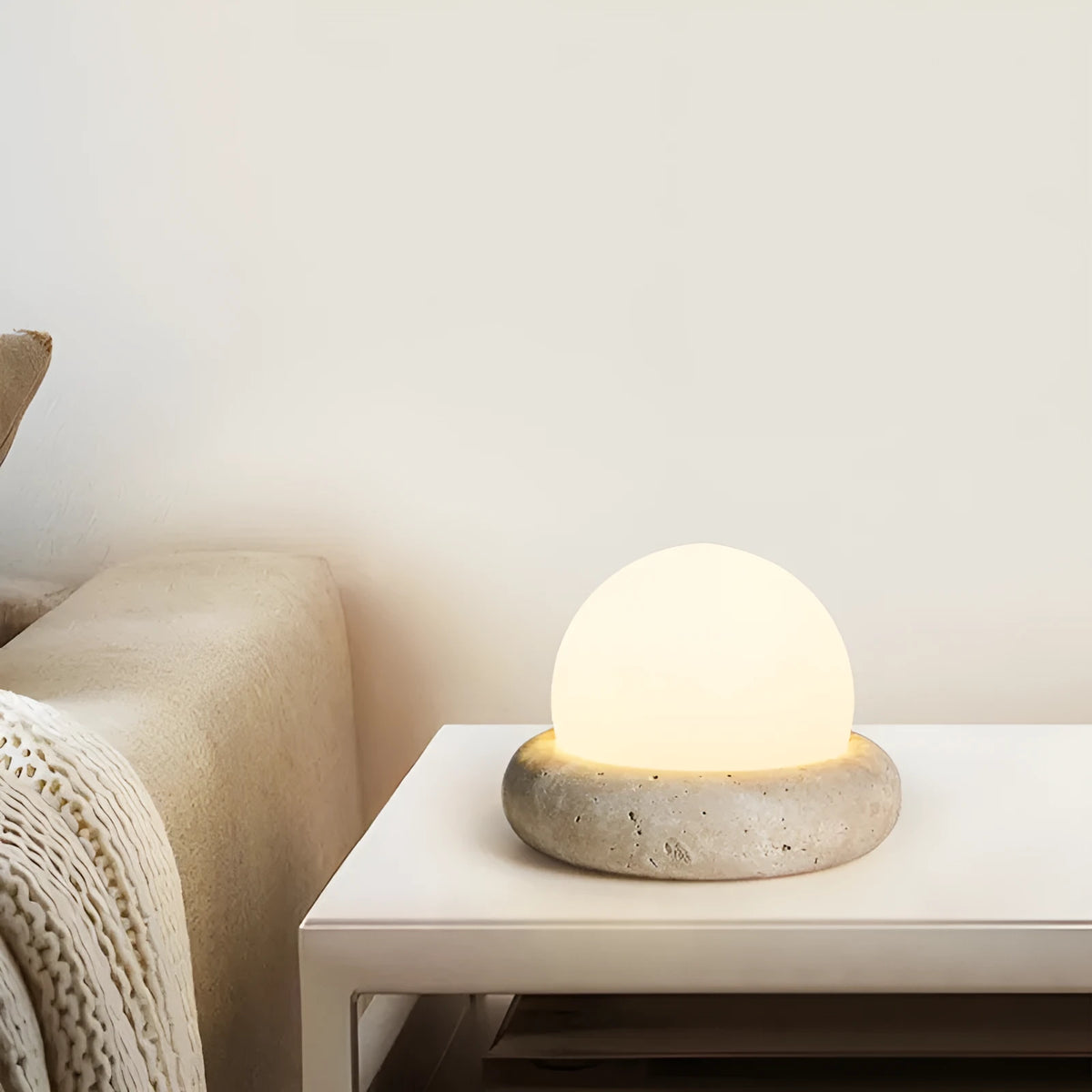 Remote control rechargeable bedside table lamp with yellow cave stone light