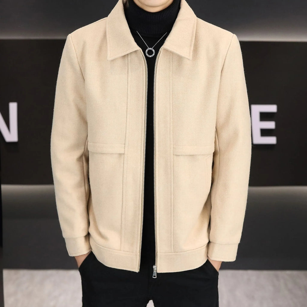 Casual polo collar jacket in cotton blend fabric with side seam pockets