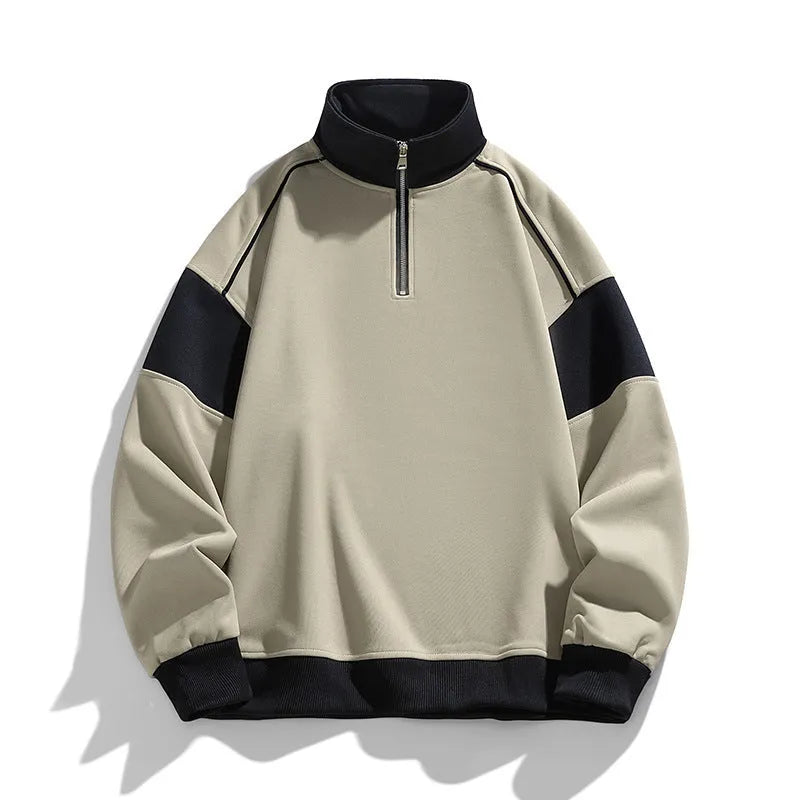 Men's hooded corduroy sweater with drop shoulders and loose lapels in rabbit fur fabric