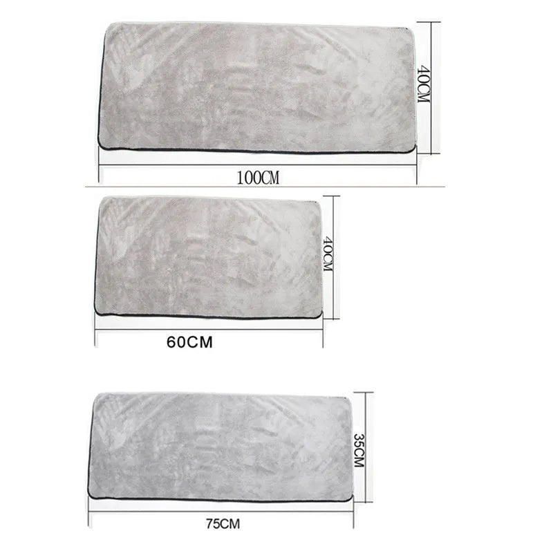 Microfiber car wash towel in 75x35cm size with 60x40cm and 100x40cm upgrade options