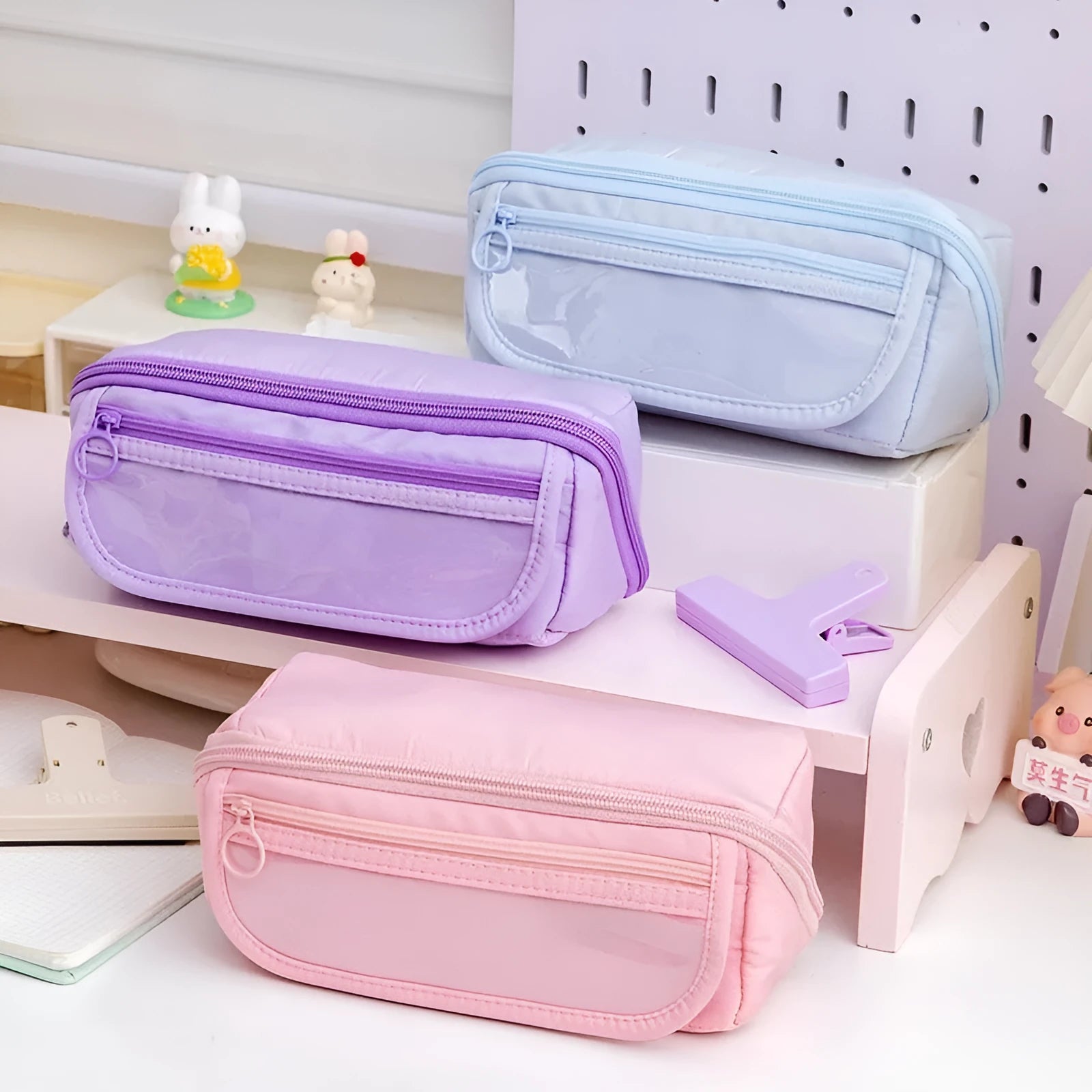 Korean-style canvas pencil case with ten compartments for pen organisation in six colour options