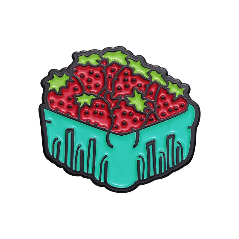 Colourful cartoon fruit and letter shaped zinc alloy decorative brooch.