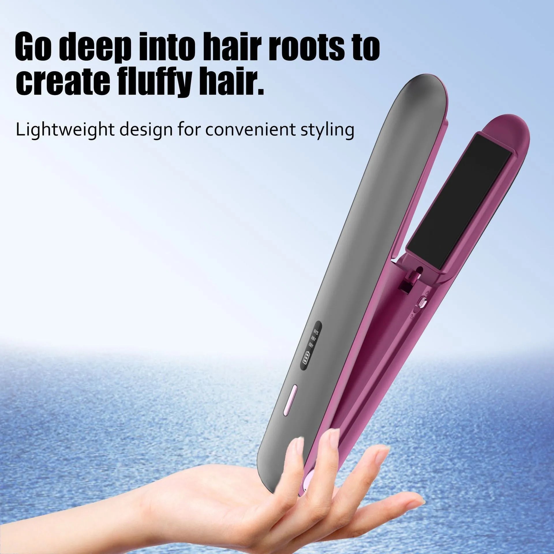 Wireless moon shadow grey hair straightener with tourmaline ceramic plates and lithium battery power