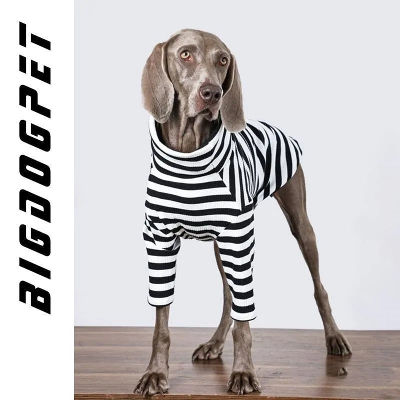 Black and white thin polyester inner layer dog clothing showing size tags M L XL XXL XXXL