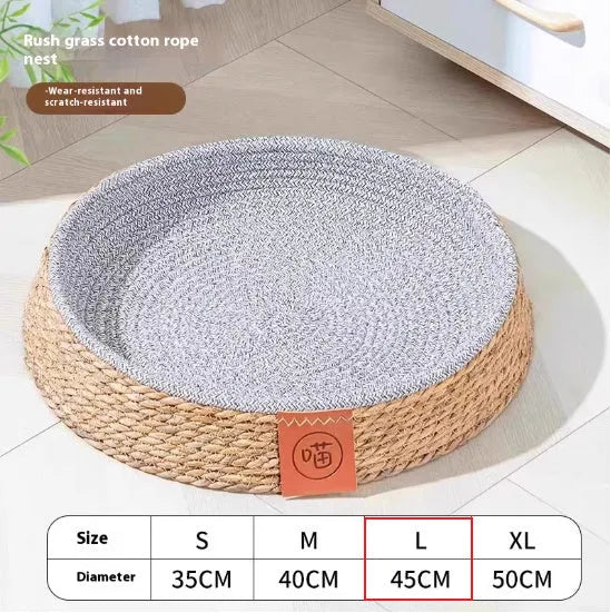 Natural rattan cat bed available in four different sizes for cats